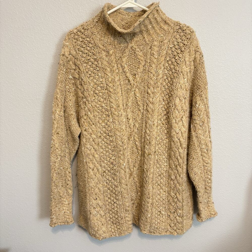 Vintage 90s EXPRESS TRICOT Handknitted Sweater Size Large Tan Cream Beige Cable